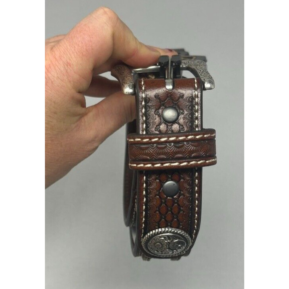 Ariat Western Belt Leather Youth Concho Southwest Inlay Brown NEW Size 22 - Picture 4 of 11